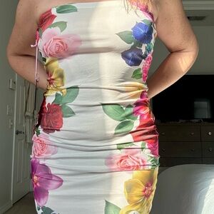 Madden Girl Strapless Floral Dress - Pink, Yellow, Blue